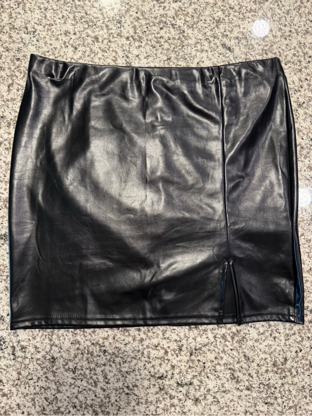 Black Faux-Leather Mini Skirt with Side Slit